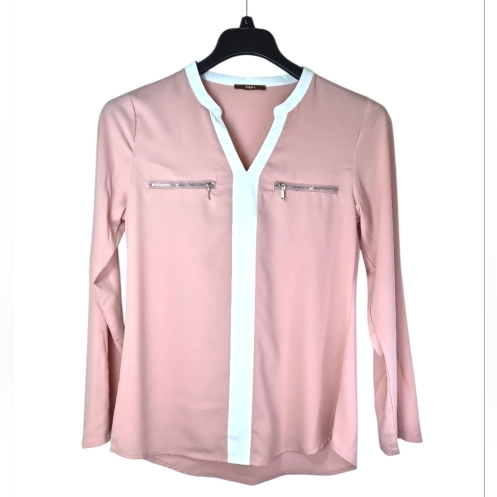 Gaharu Colorblock Split-Neck Blouse w/ Zipper Detail – Size Small
